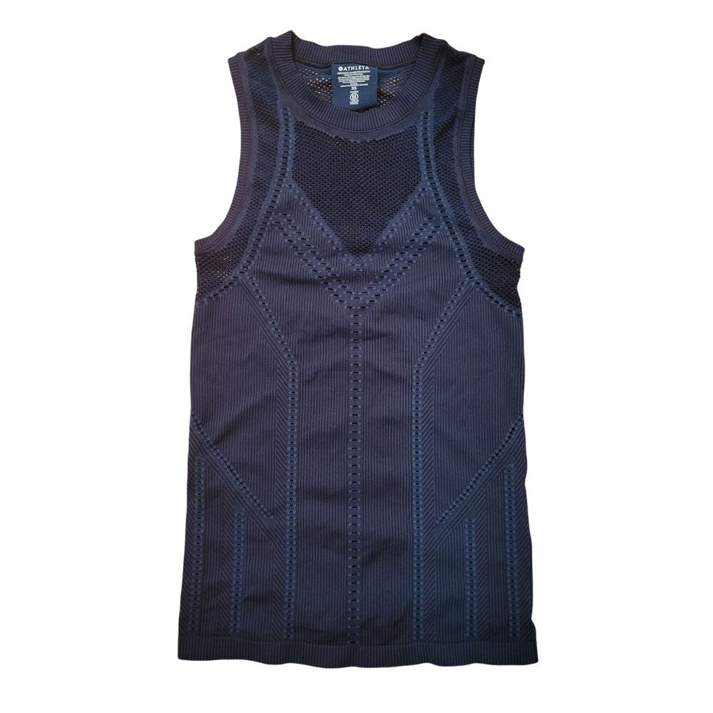 Athleta XS Teal Black Seamless Knit Performance OXYGEN Two‎ Tone Tank